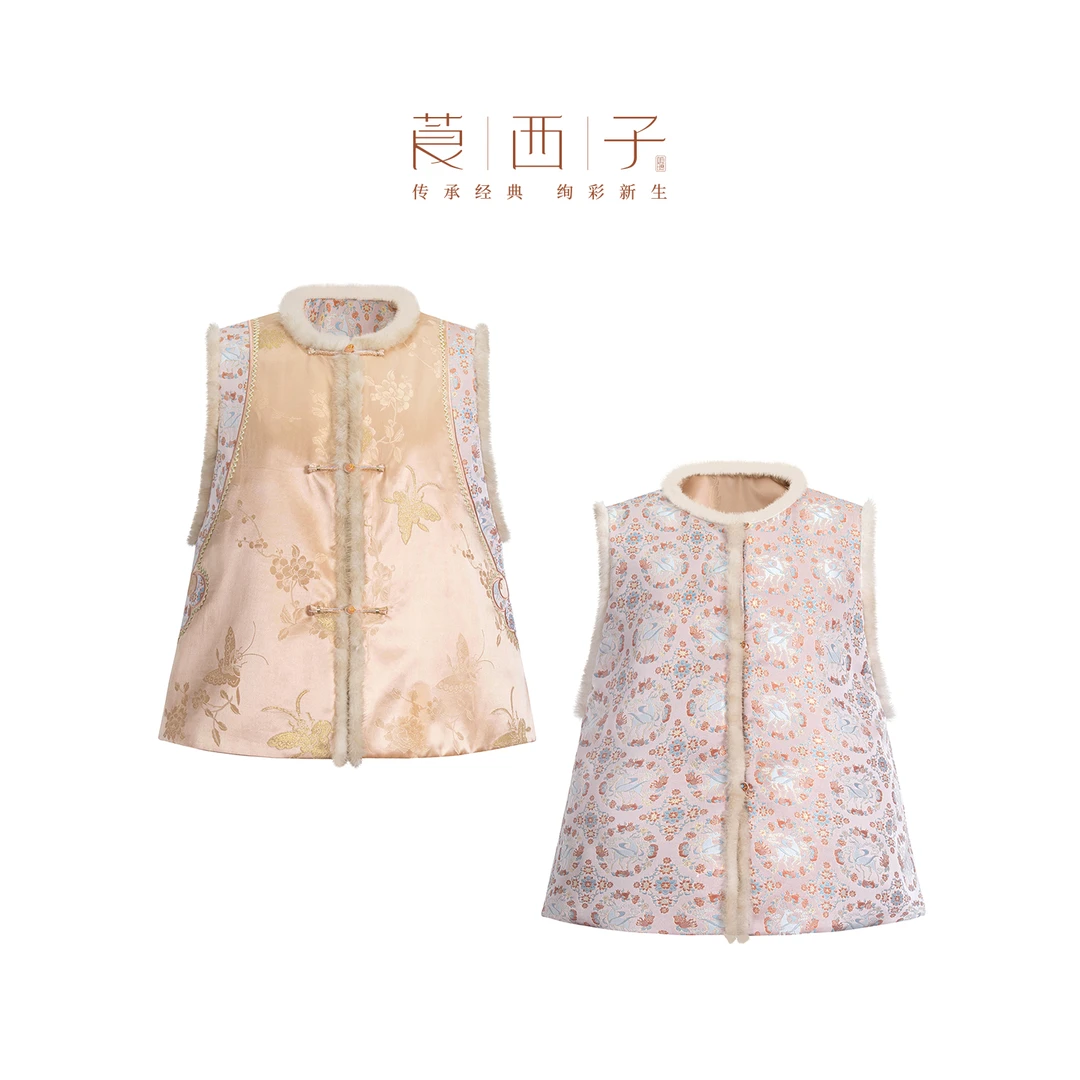 【维桢】民族风改良式圆领毛条包边贵气复古风马甲保暖修身两面穿