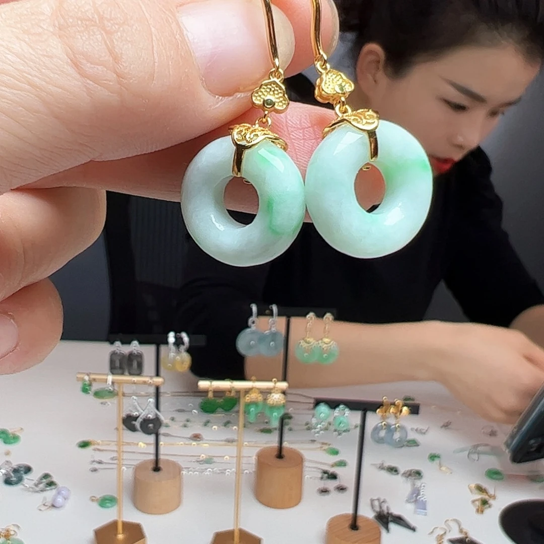 翡翠银S925镶嵌耳饰天然翡翠