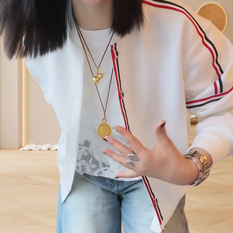 韩版时尚短外套小众炸街高级感女装减龄百搭休闲条纹ins上衣长袖