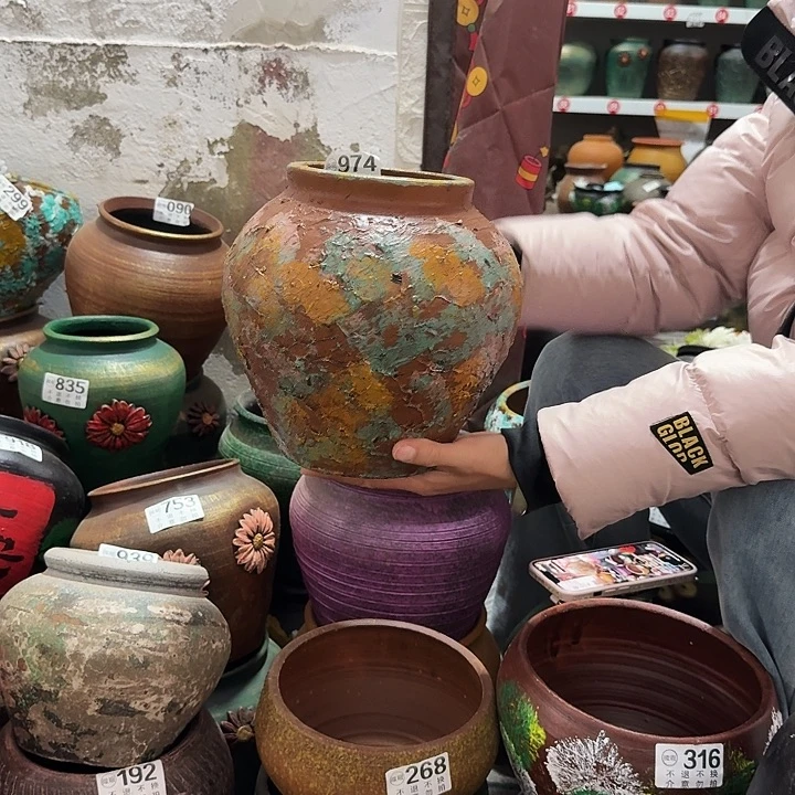 瑕疵彩绘974坛子高度23口径13