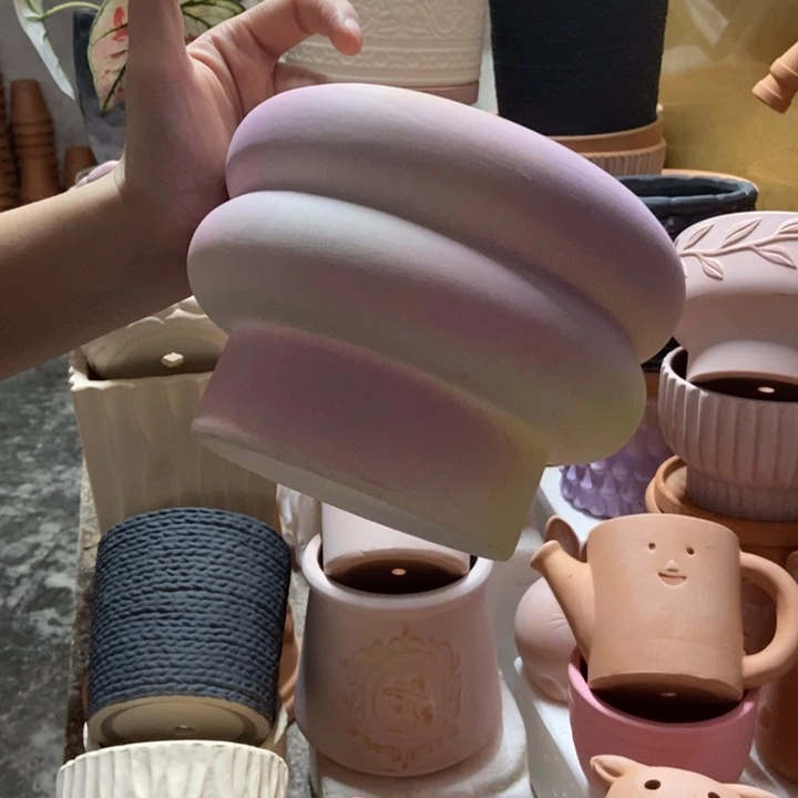 17×12炫彩粉甜甜圈 粗陶1个