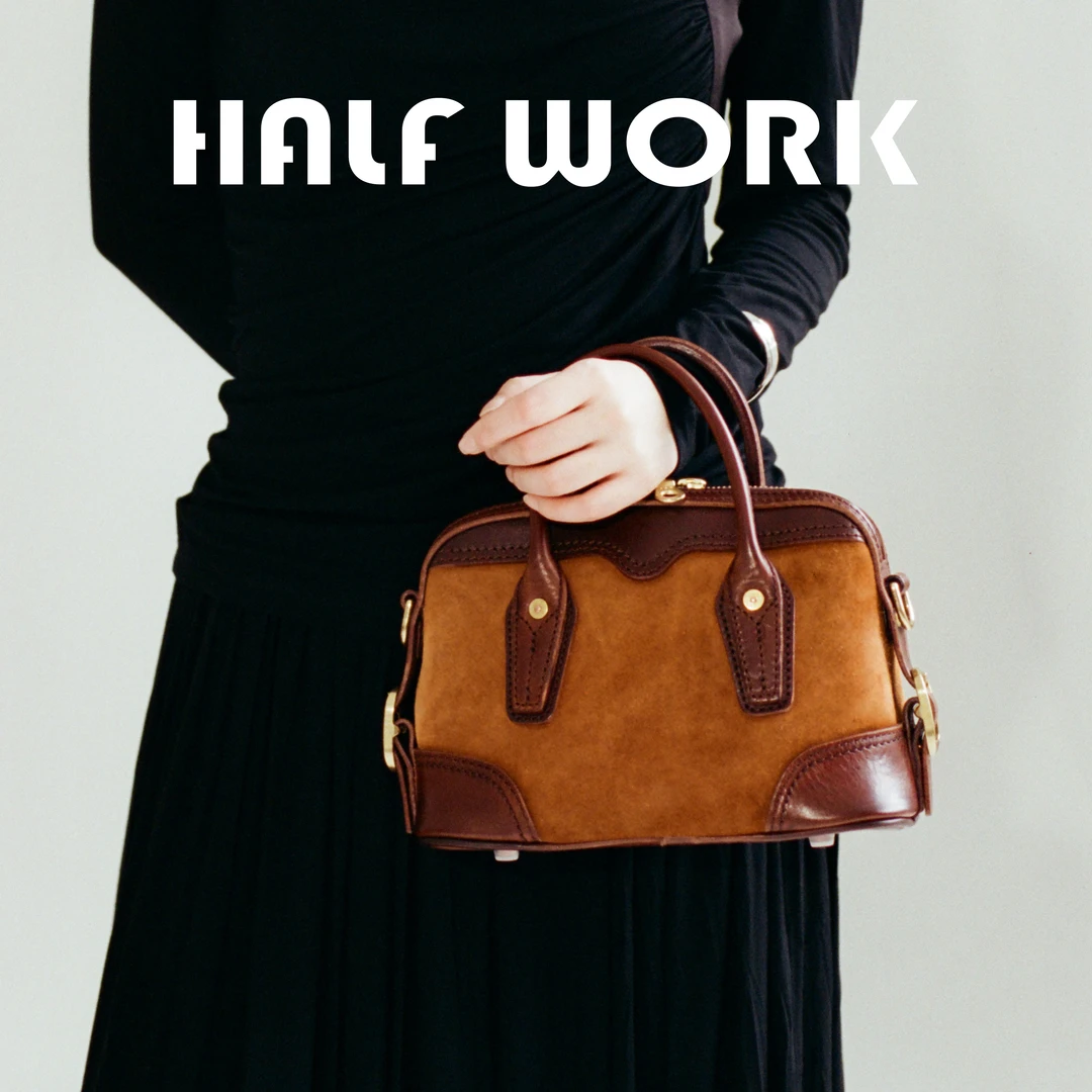 HALF WORK/伴工  头层牛皮 反绒单肩斜挎包 贝壳包KB-2830