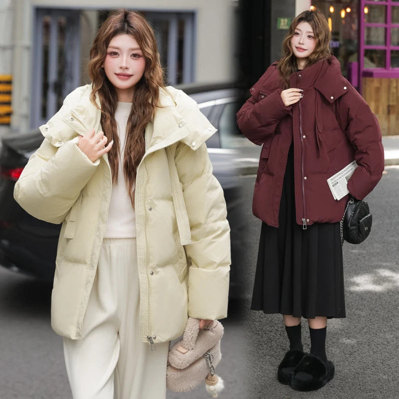280斤大码羽绒服女修身中长款2025韩版加厚宽松遮肉显瘦连帽外套
