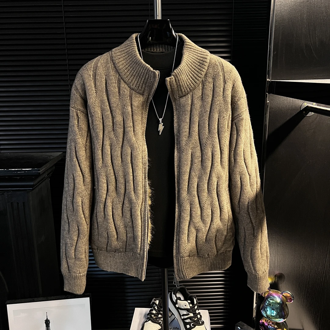 MZ-立领棕色加绒潮流保暖夹克男士上衣潮流爆款