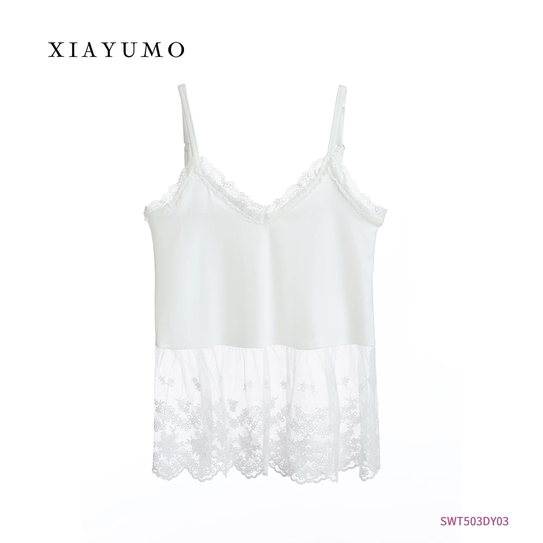 夏羽墨女童夏季新款白色蕾丝背心气质美背百搭修身无袖吊带