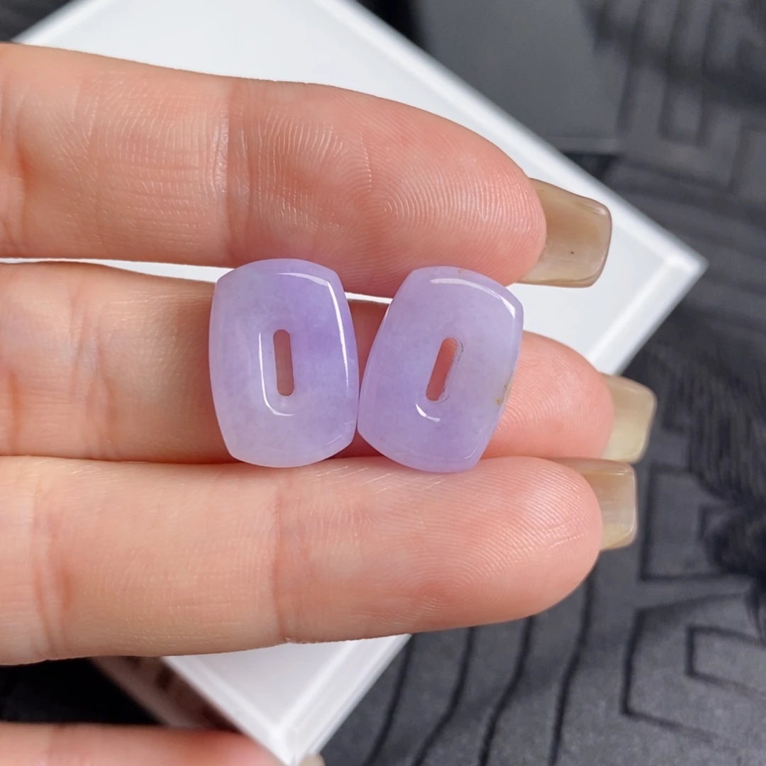 翡翠未镶嵌耳饰浅紫方糖