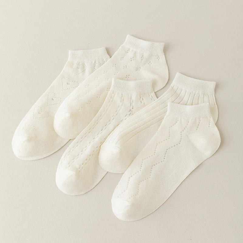 网眼白色袜子女夏季镂空短袜棉春夏天纯色短筒薄款甜美透气船袜女