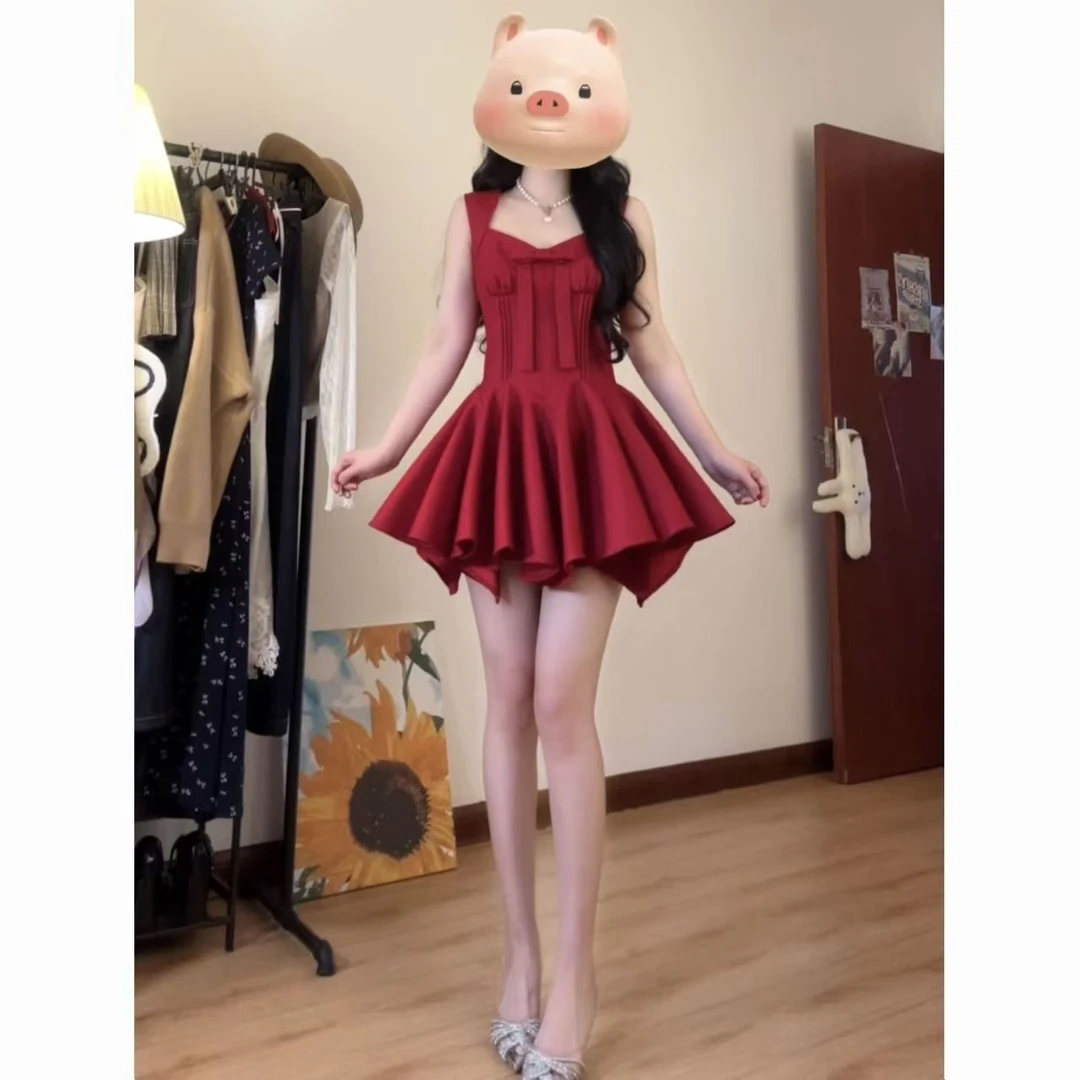 LazyDidi玫瑰人生四米裙摆公主裙蝴蝶结千金感无袖收腰短款连衣裙