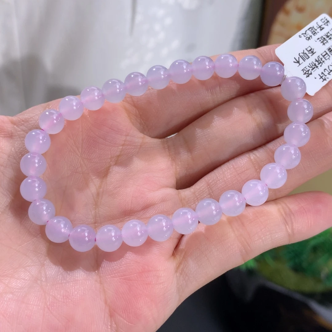 翡翠未镶嵌手串卡6冰胶淡淡粉紫手串