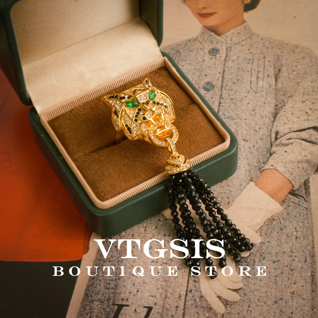 VTGSIS 合金合成锆石戒指 豹猫流苏耳钉戒指百搭爆款女22488/1393