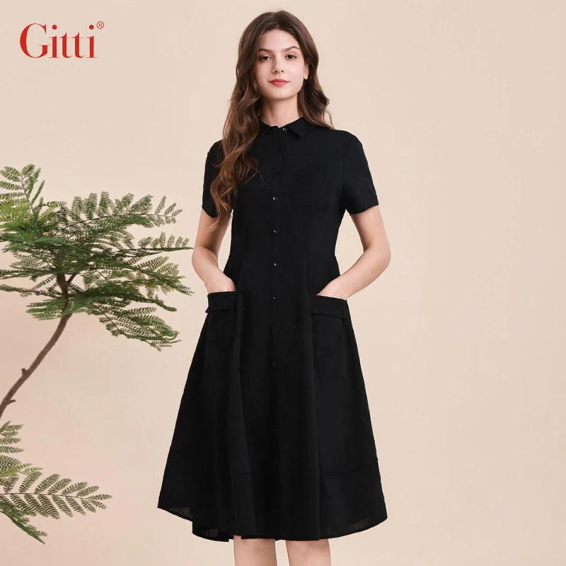 Gitti/吉蒂POLO领短袖连衣裙女修身收腰显瘦裙子G241495