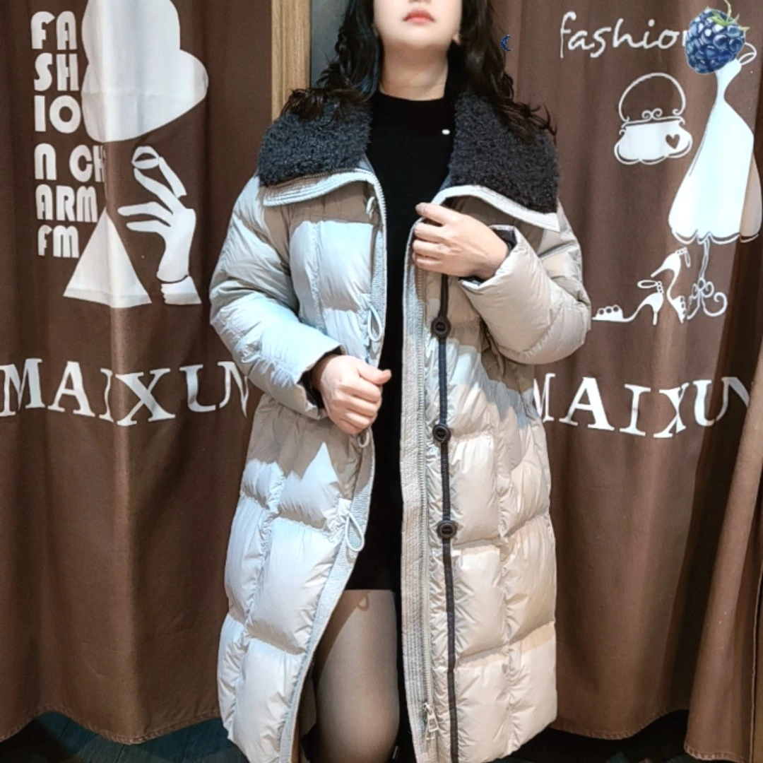 麦寻冬季新款时尚长款连帽白鸭绒保暖羽绒服