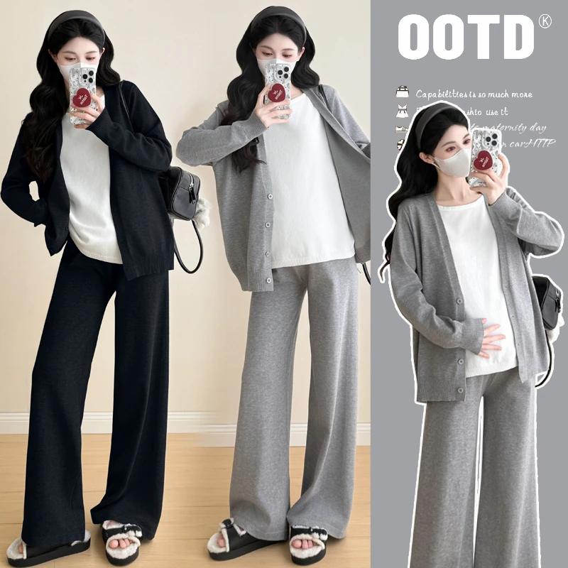 孕妇装秋装套装2025新款早秋假两件拼接慵懒风针织上衣两件套春秋