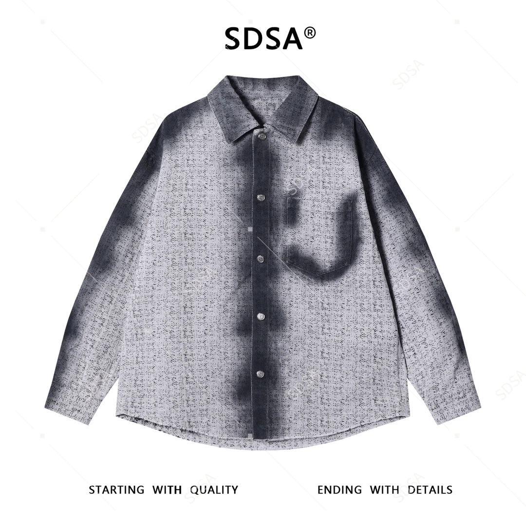 SDSA男士秋冬新款痞帅男装时尚渐变扎染口袋翻领长袖衬衫百搭时尚