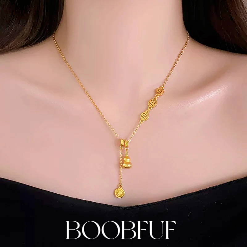 铜合金项链 新中式流苏福字葫芦项链轻奢女款百搭精致ins锁骨链