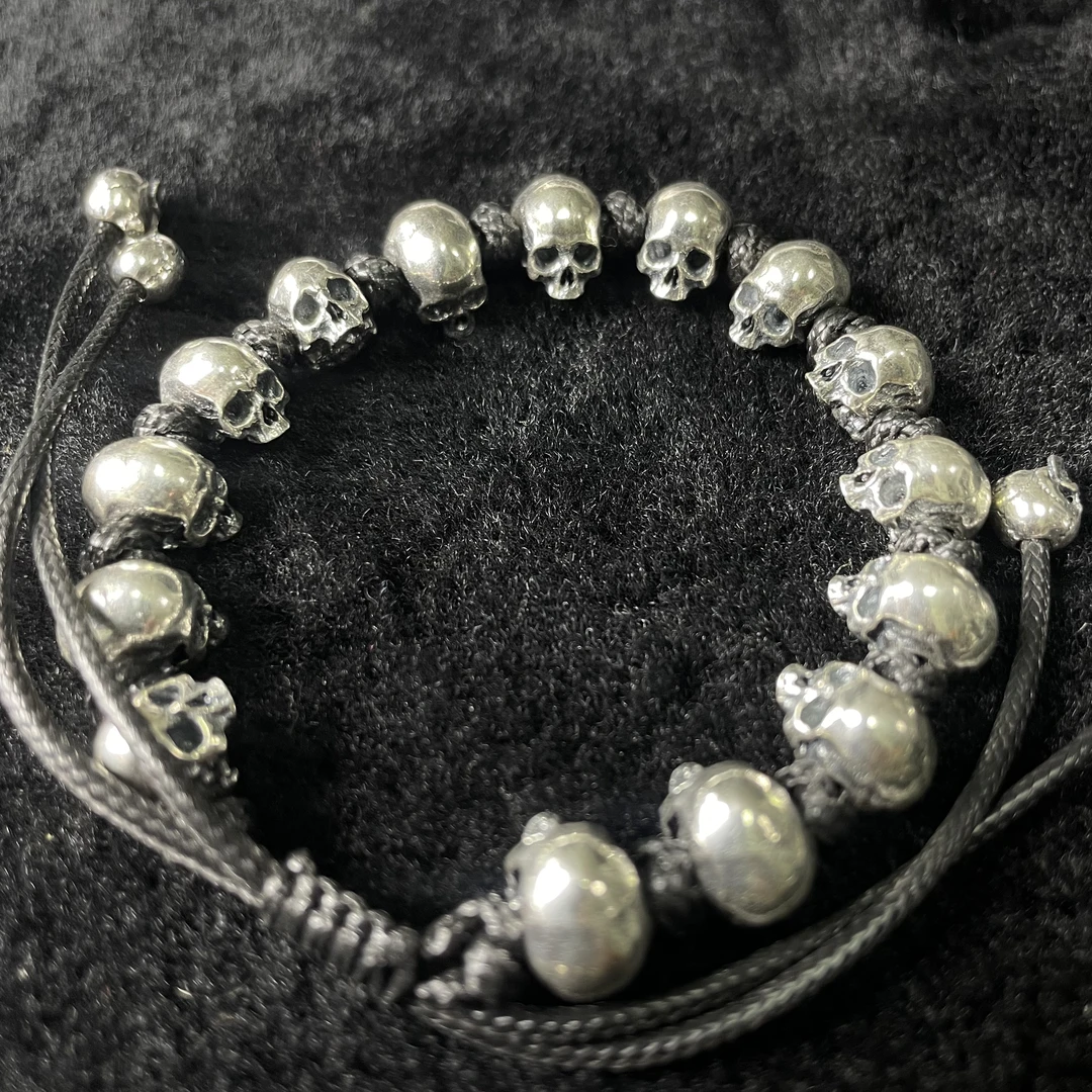 吊坠925银 灵史会馆-925银-半鄂骷髅编织手链