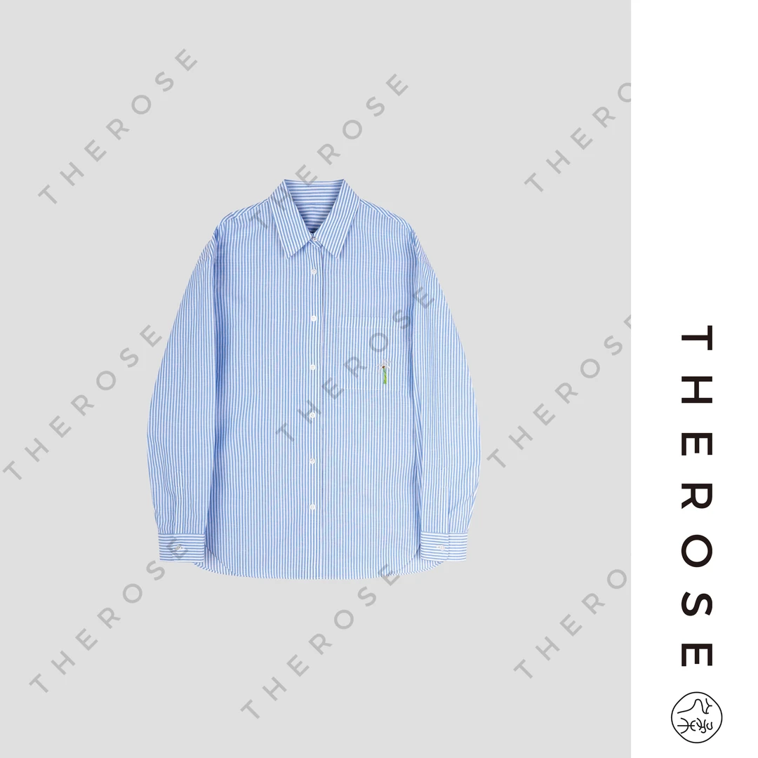 之柔【海岛椰树】时尚色织刺绣条纹衬衫休闲轻薄舒适度假长袖上衣女