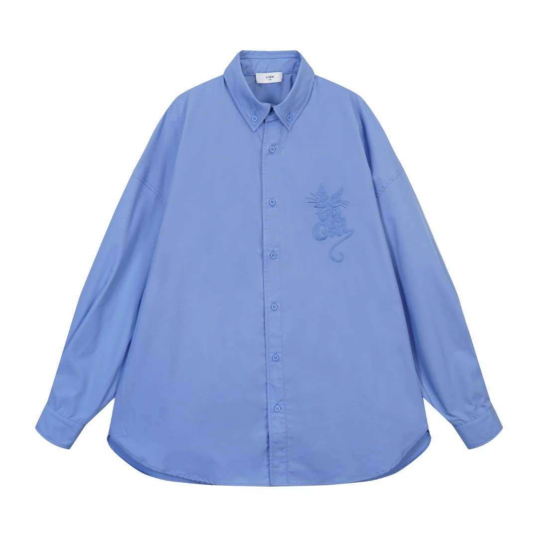 刺绣猫咪长袖衬衫8367