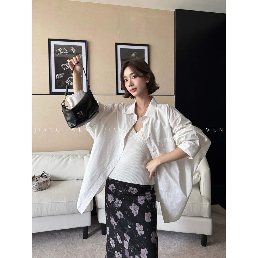 【羽量衬衫】简约韩版春秋纯色A版下摆弧度设计感休闲宽松长袖衬衣