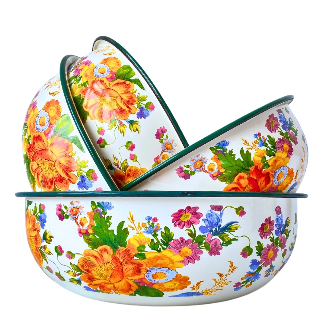 【七喜】23-25-27-29cm元宝盆绿边依兰 搪瓷珐琅和面盆洗菜盆汤盆