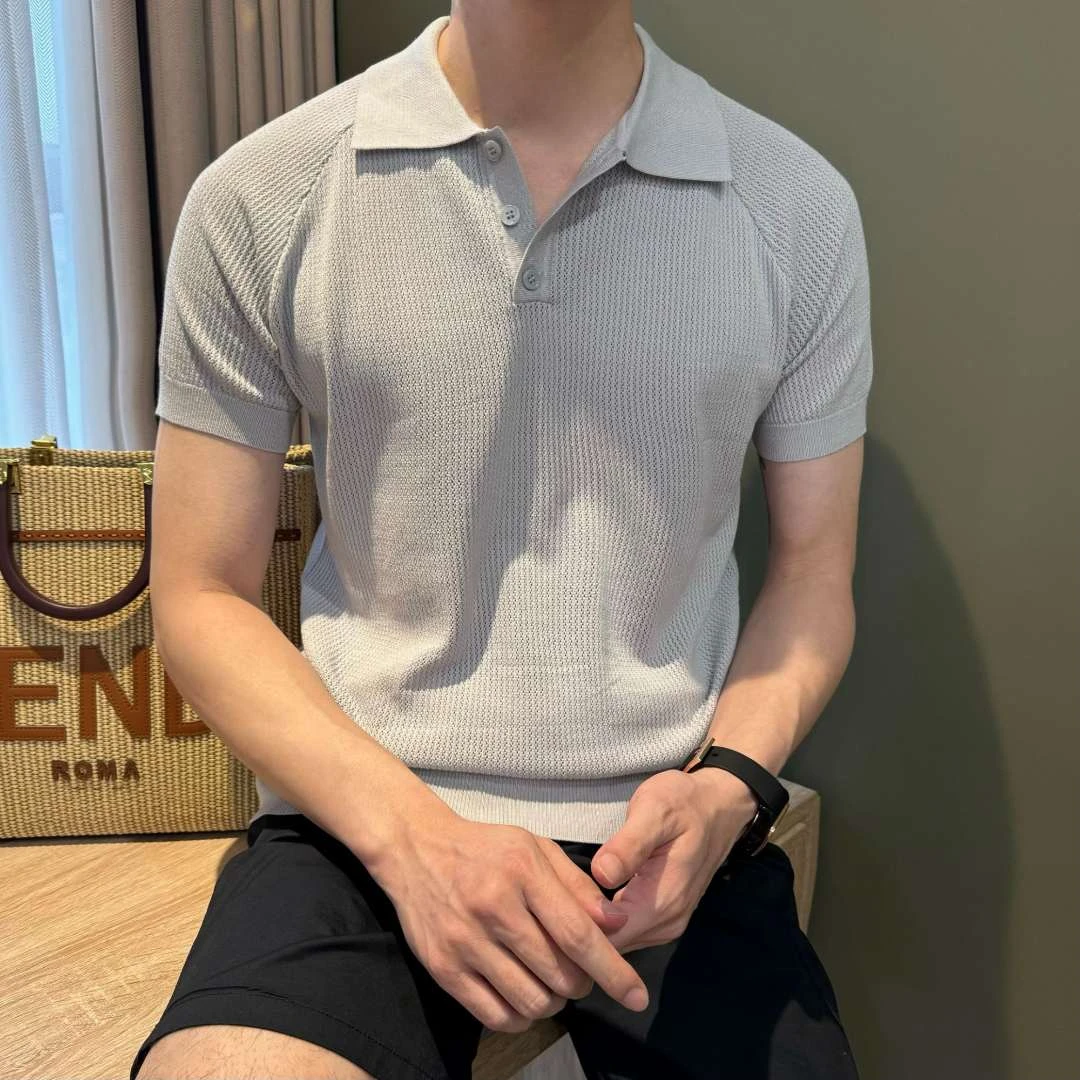 WUSHE物社【美式老钱风】夏季男士日常通勤翻领T恤凉感短袖POLO衫男