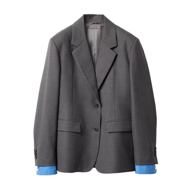 MIU9159明星同款~ 减龄学院风 字母贴布绣撞色衬衫袖廓形西装外套