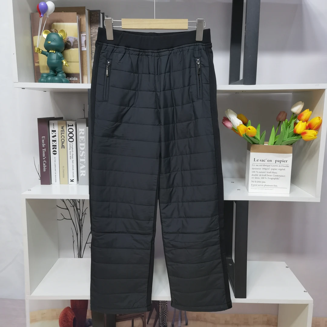 G1767【春季新款】时尚黑色松紧腰双口袋拼接款裤子