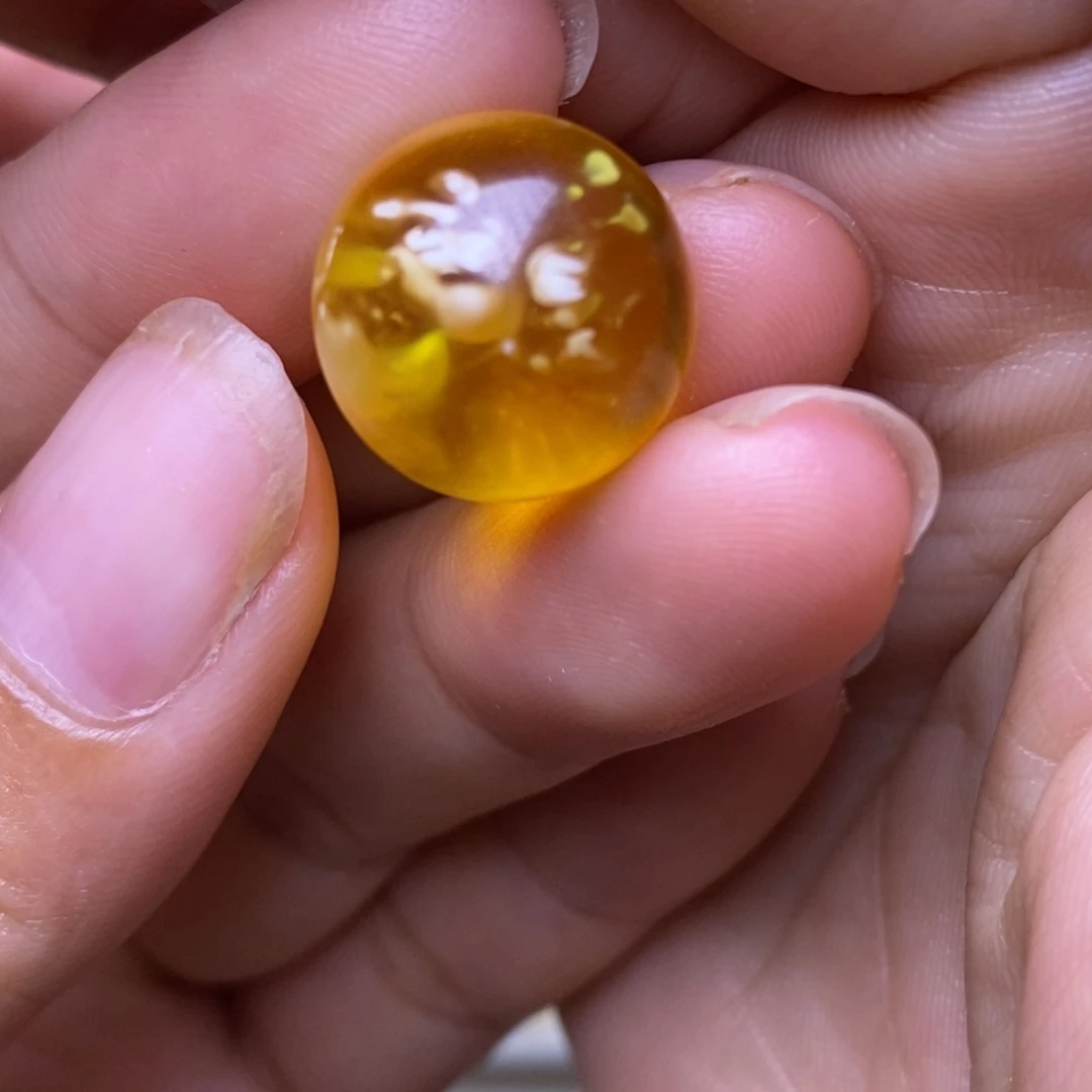 琥珀未镶嵌裸石净水金珀漂花圆珠14.7mm