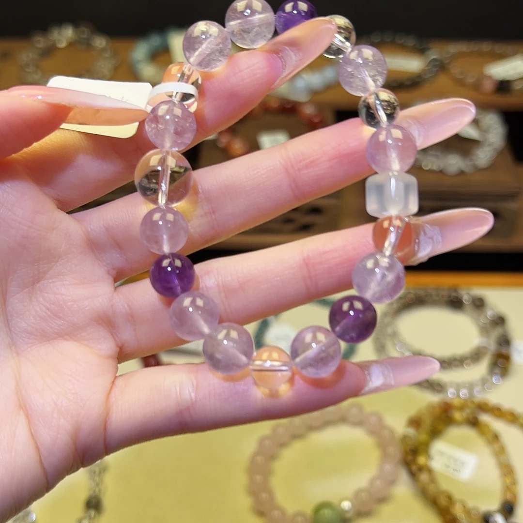 水晶手串银S925镀金镶嵌紫1198