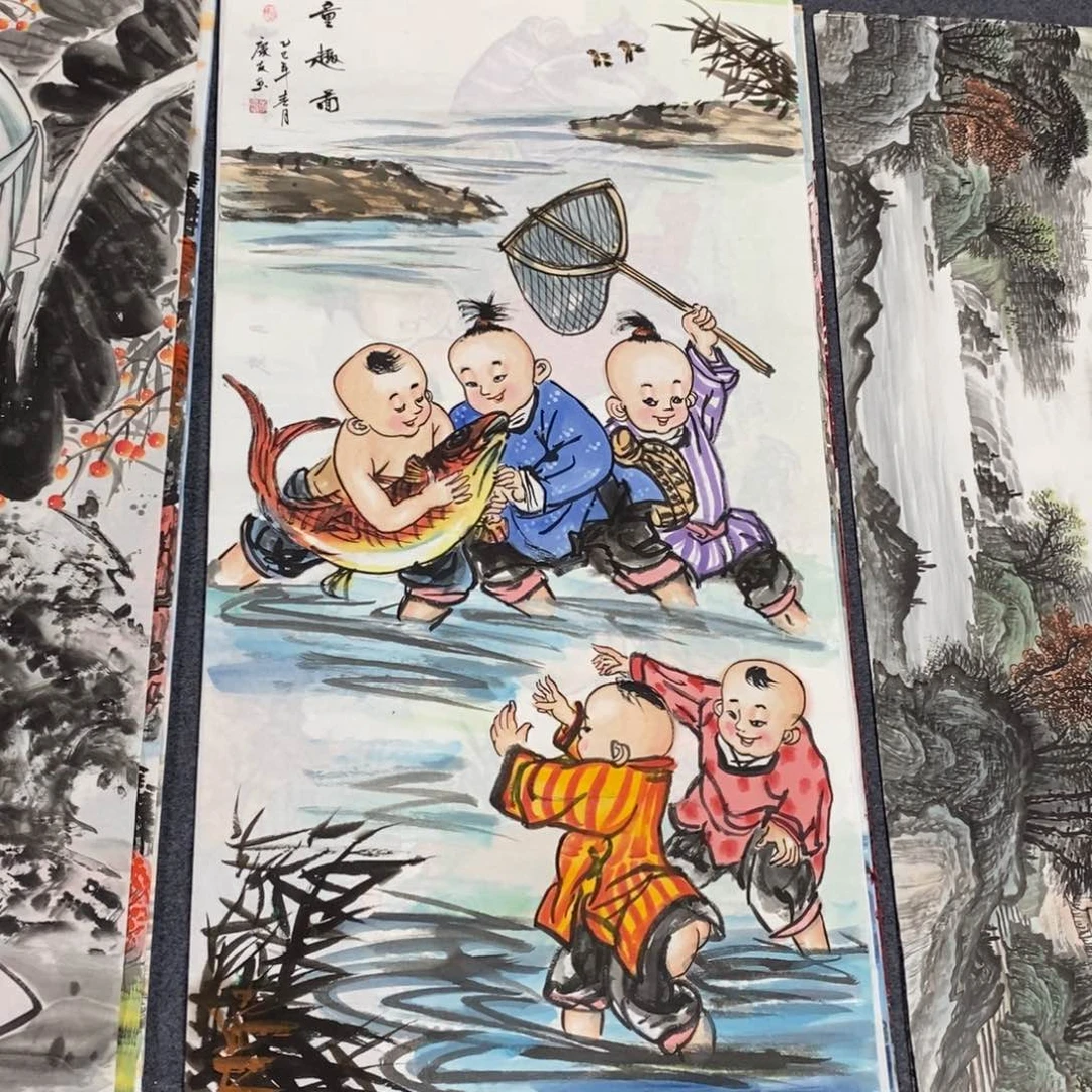 国画尺寸140✖️70四尺手绘童趣图
