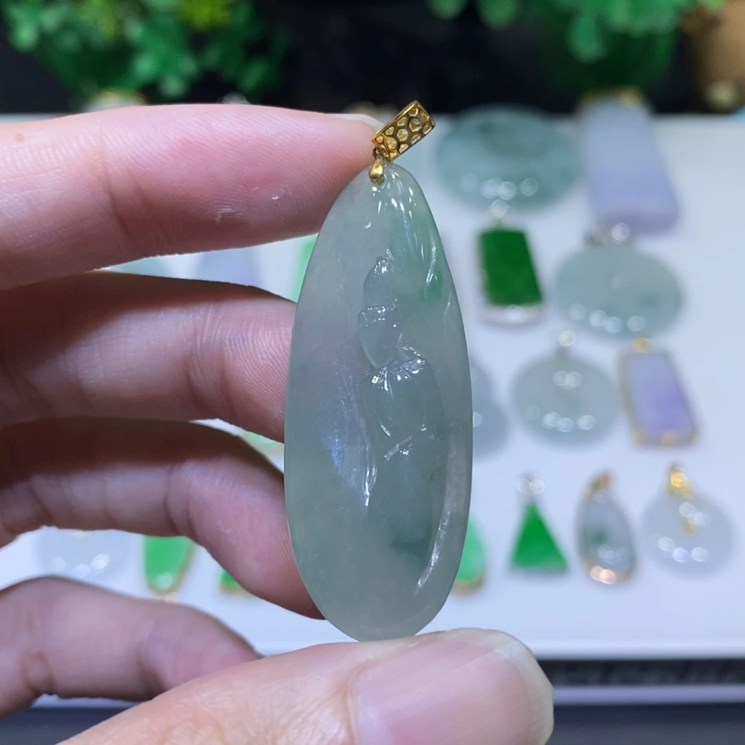 翡翠18K金镶嵌吊坠(不含链)