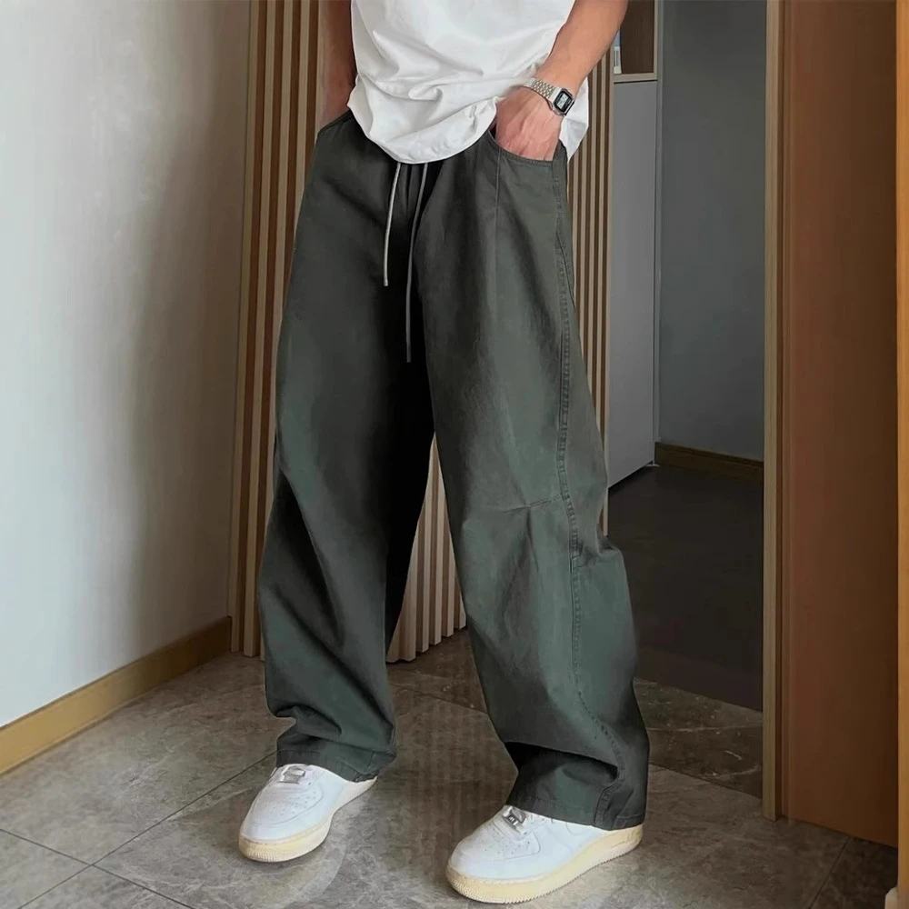 中腰军绿色弯刀工装裤男夏季薄款美式复古阔腿裤子cleanfit直筒微