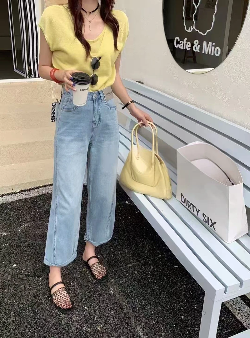 裤子大王～YY夏季高腰四面弹窄版男友裤