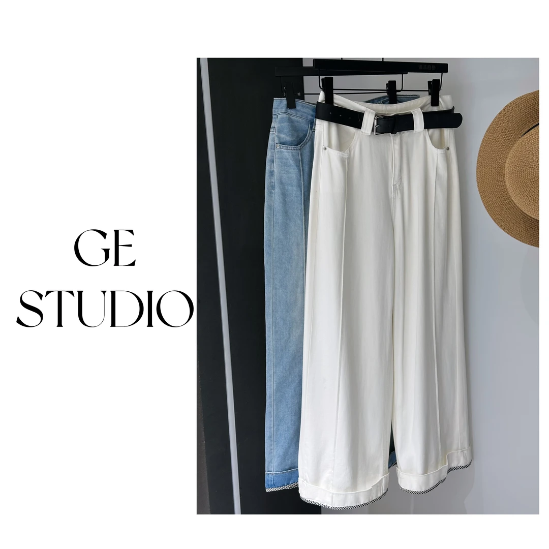 【格子家】女薄款宽松百搭运动韩版阔腿裤时尚牛仔裤秋季7179