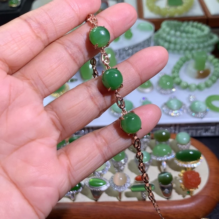 和田玉（碧玉）银S925镶嵌手链