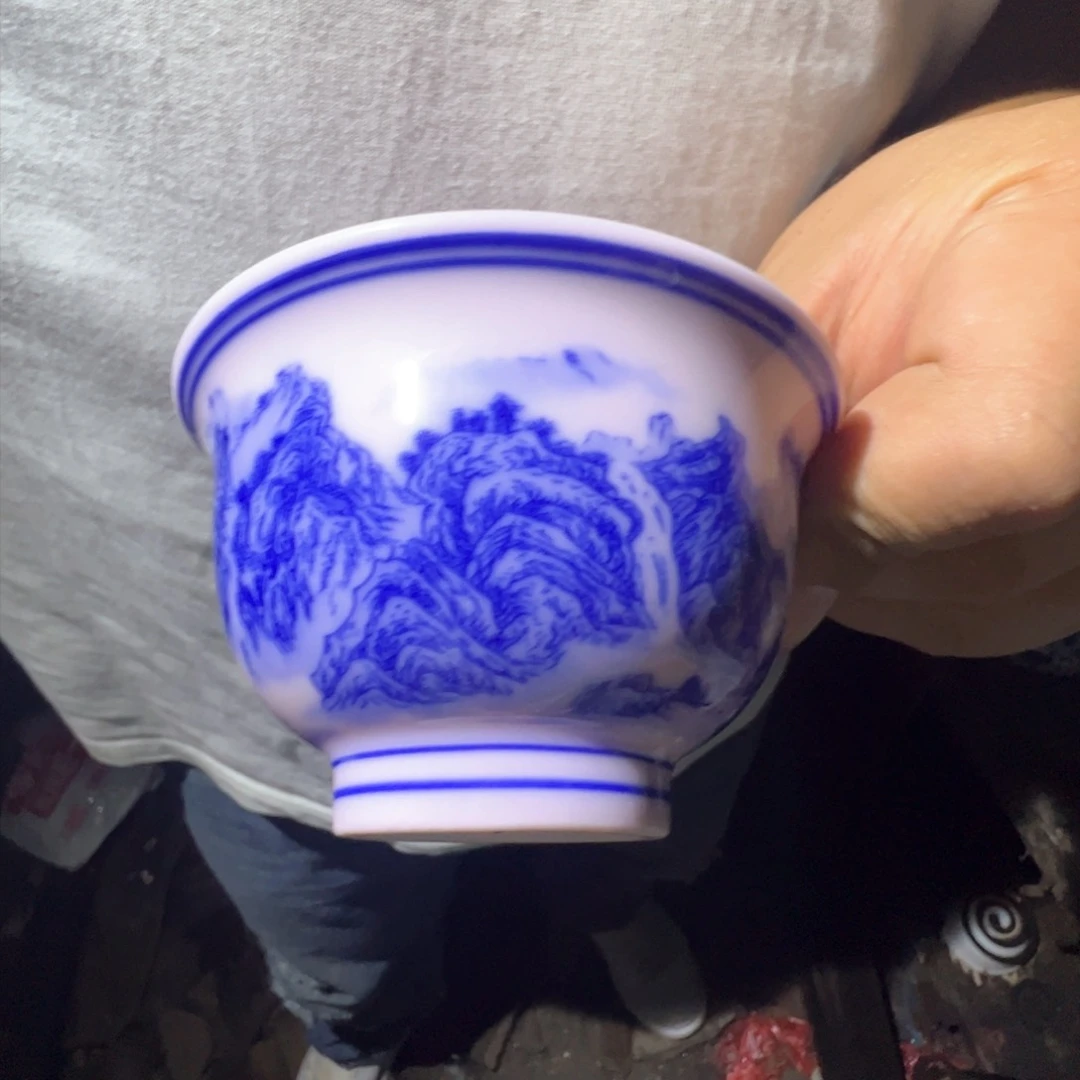 瓷片景德镇陶瓷山水主人杯2只