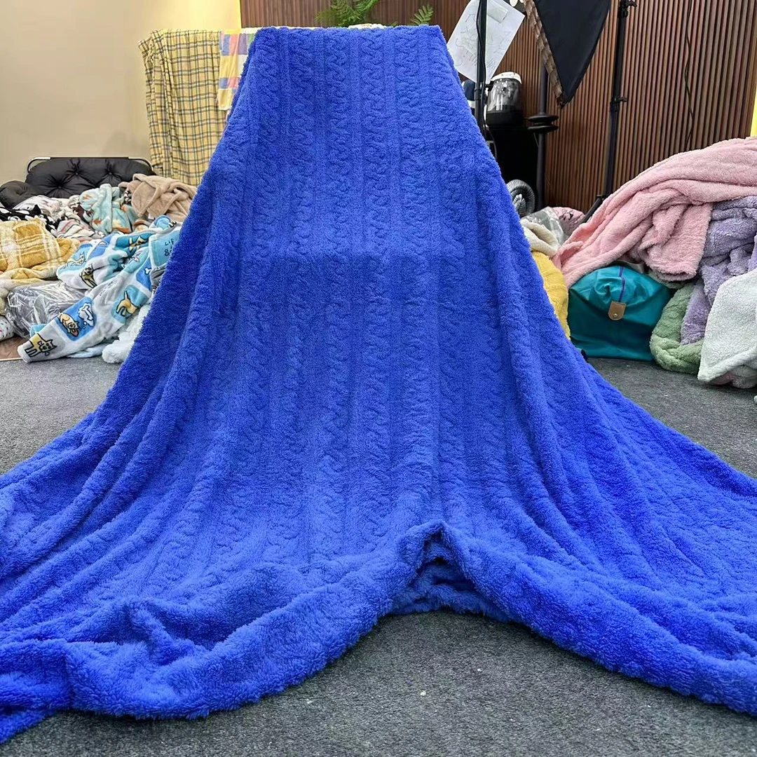 T01蓝色塔芙绒保暖毯子加绒毛毯铺床午睡盖被珊瑚绒毯法兰绒加厚