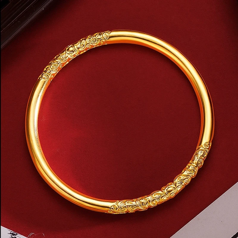 【新年福利】素圈卷草纹实心手镯宫廷风紫荆花复古手镯经典Z1
