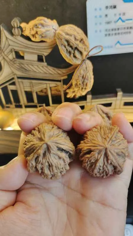 文玩核桃南将石34小三棱黄