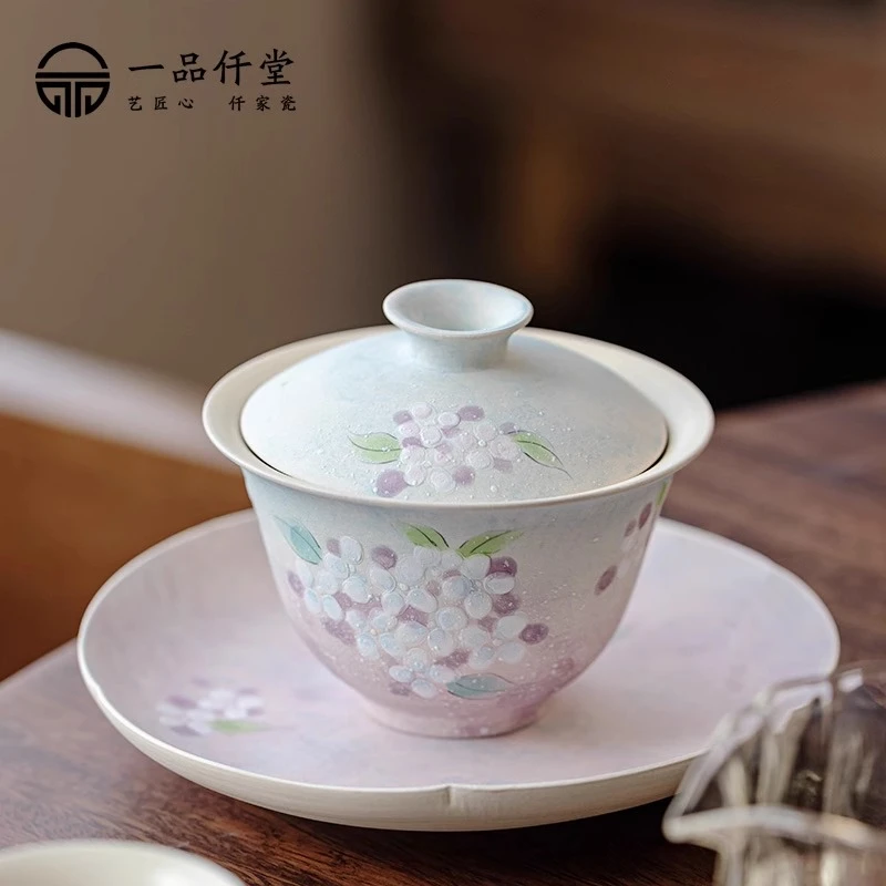 手绘两才盖碗釉下彩泡茶器功夫茶具套装陶瓷茶杯茶器女士伴手礼