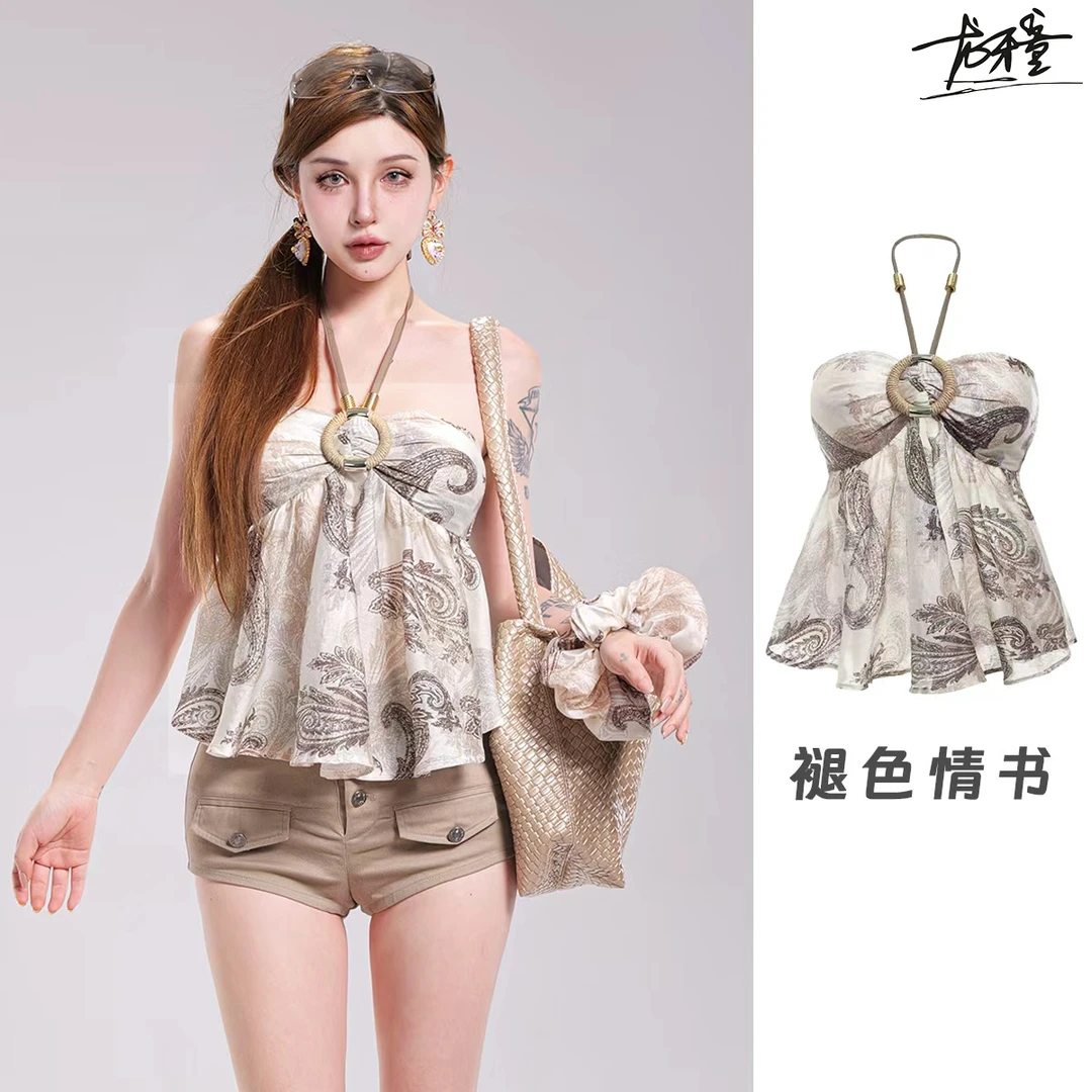 龙怼怼推荐【褪色情书】法式挂脖连衣裙轻奢复古设计师重工优雅显瘦