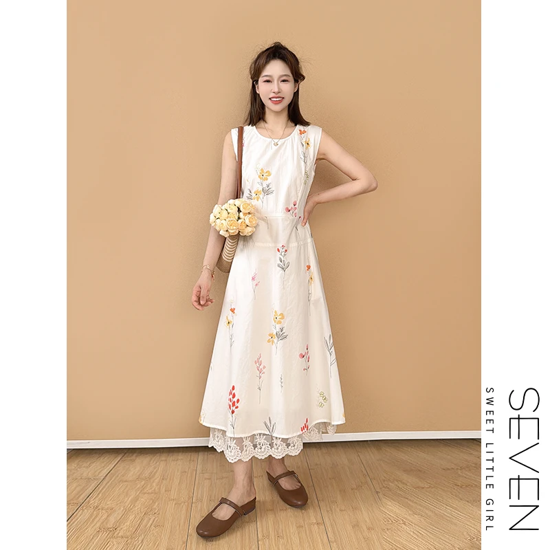 35【现货】蕾丝裙⑧七七146小个子碎花无袖背心衣裙女夏季小美说