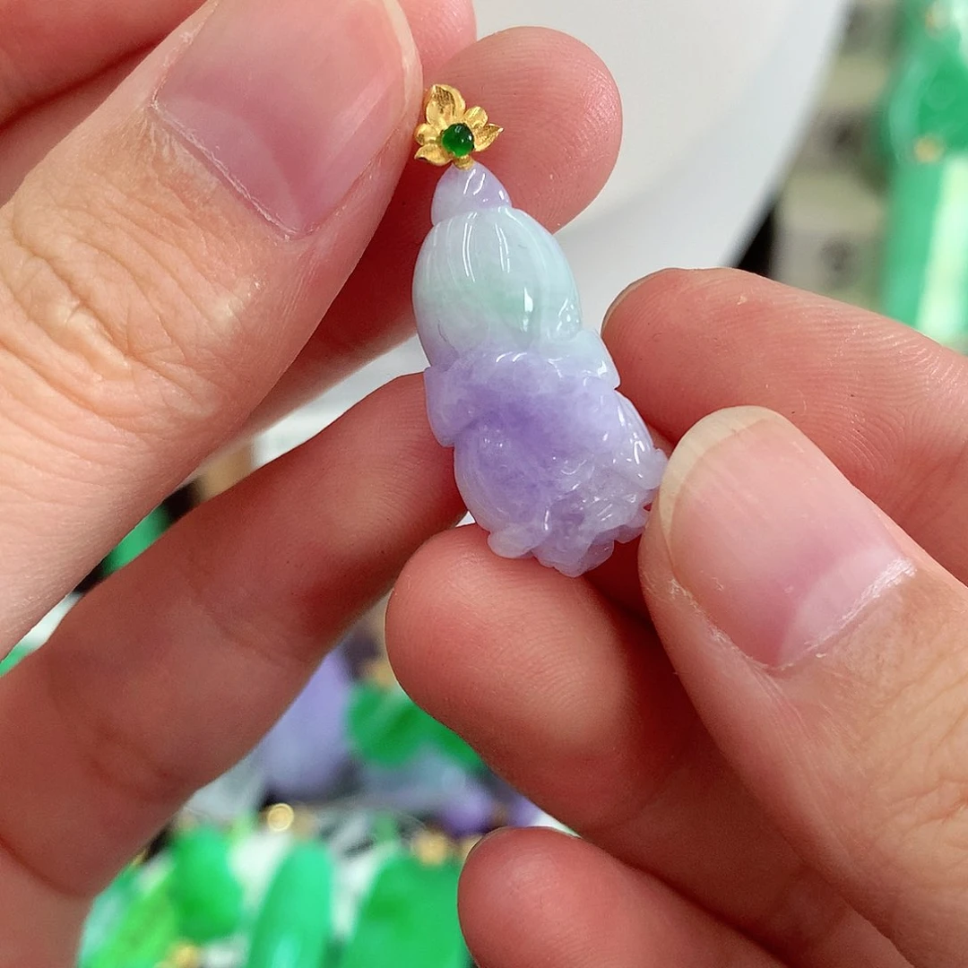 翡翠18K金镶嵌吊坠(不含链)