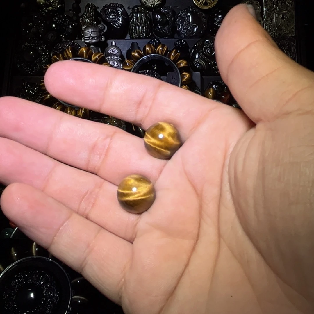 未镶嵌黑曜岩手链發天然虎眼石黄虎眼14m闪电纹散珠2颗