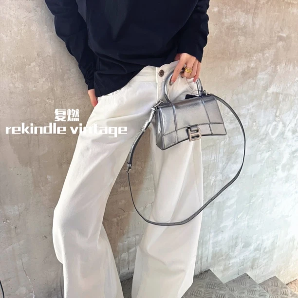 95新 Balenciaga/巴黎世家 复燃精选/银色沙漏xs斜挎包