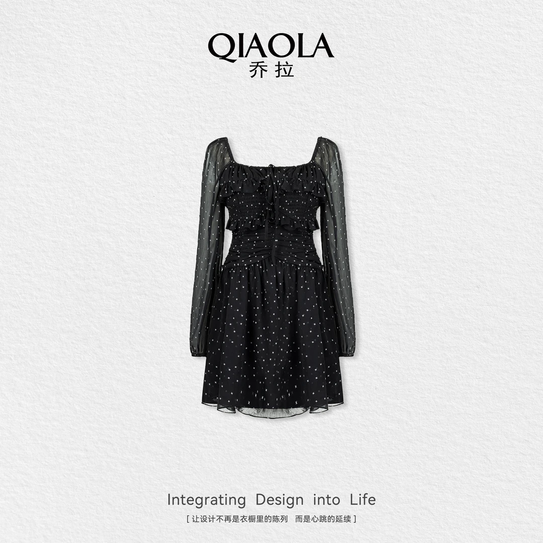 QIAOLA/乔拉【星星情书】夏季梭织印花弹力透气舒适显瘦连衣裙