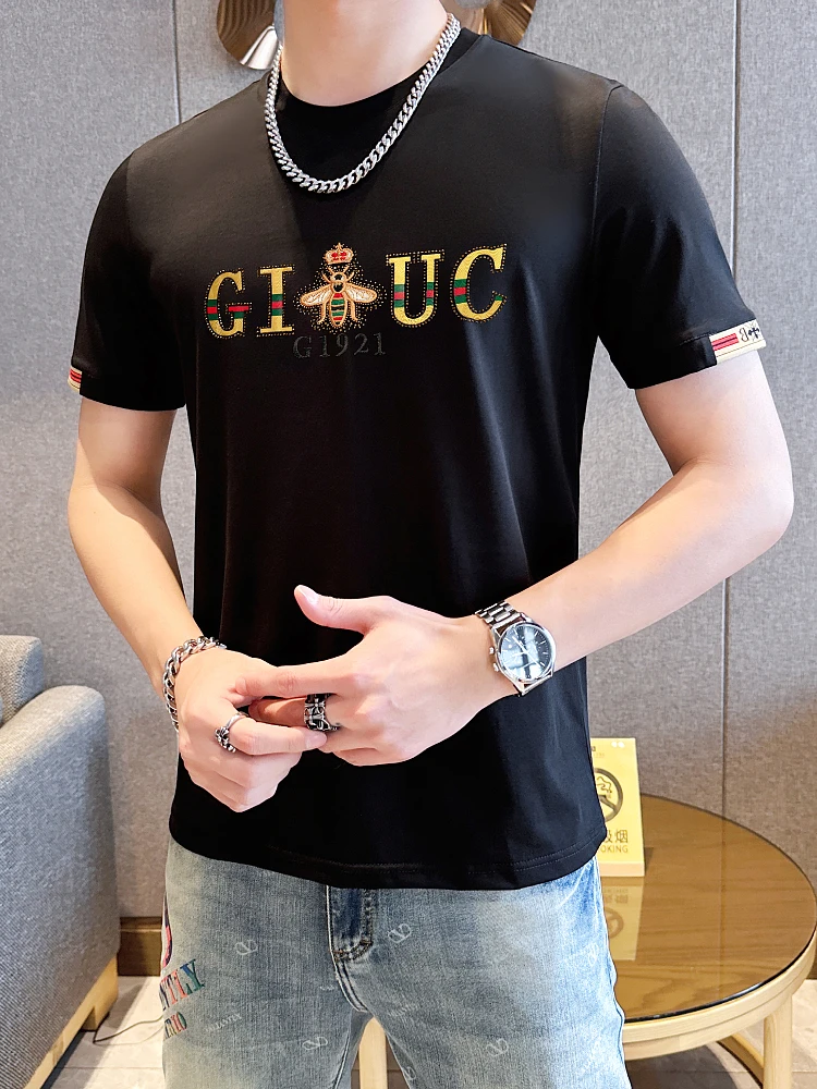 【品牌定制】2025夏季新款丝光棉DIUC大蜜蜂刺绣男士T恤