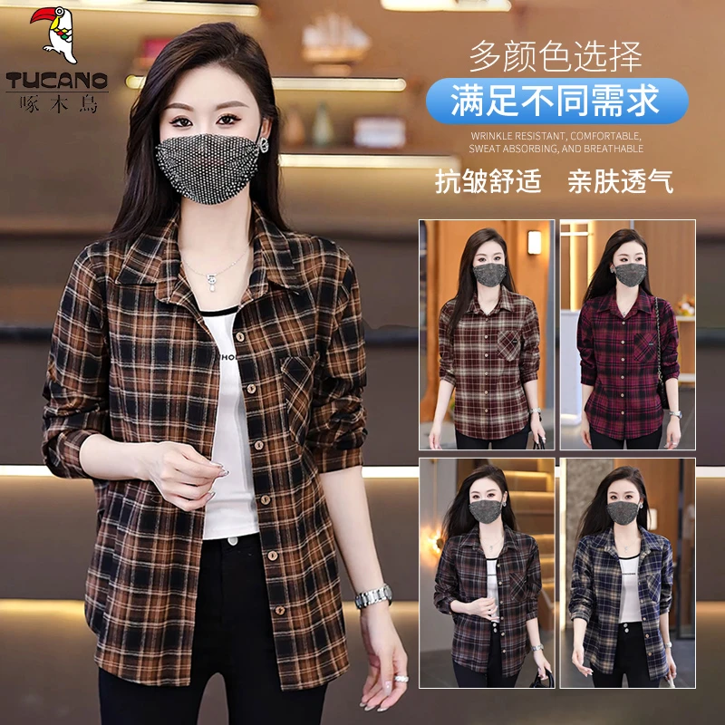 啄木鸟复古港味polo领格子衬衫外套2025秋季港味宽松连帽格子外套