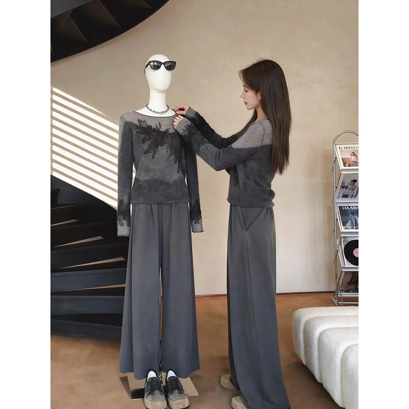 2025秋季新款韩系气质高级慵懒小香风灰色针织衫女休闲宽松上衣