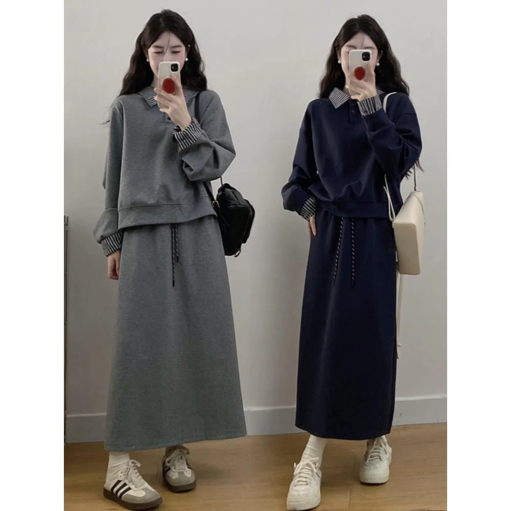 时尚套装女2025春秋胖mm韩系高级感卫衣半身裙子两件套